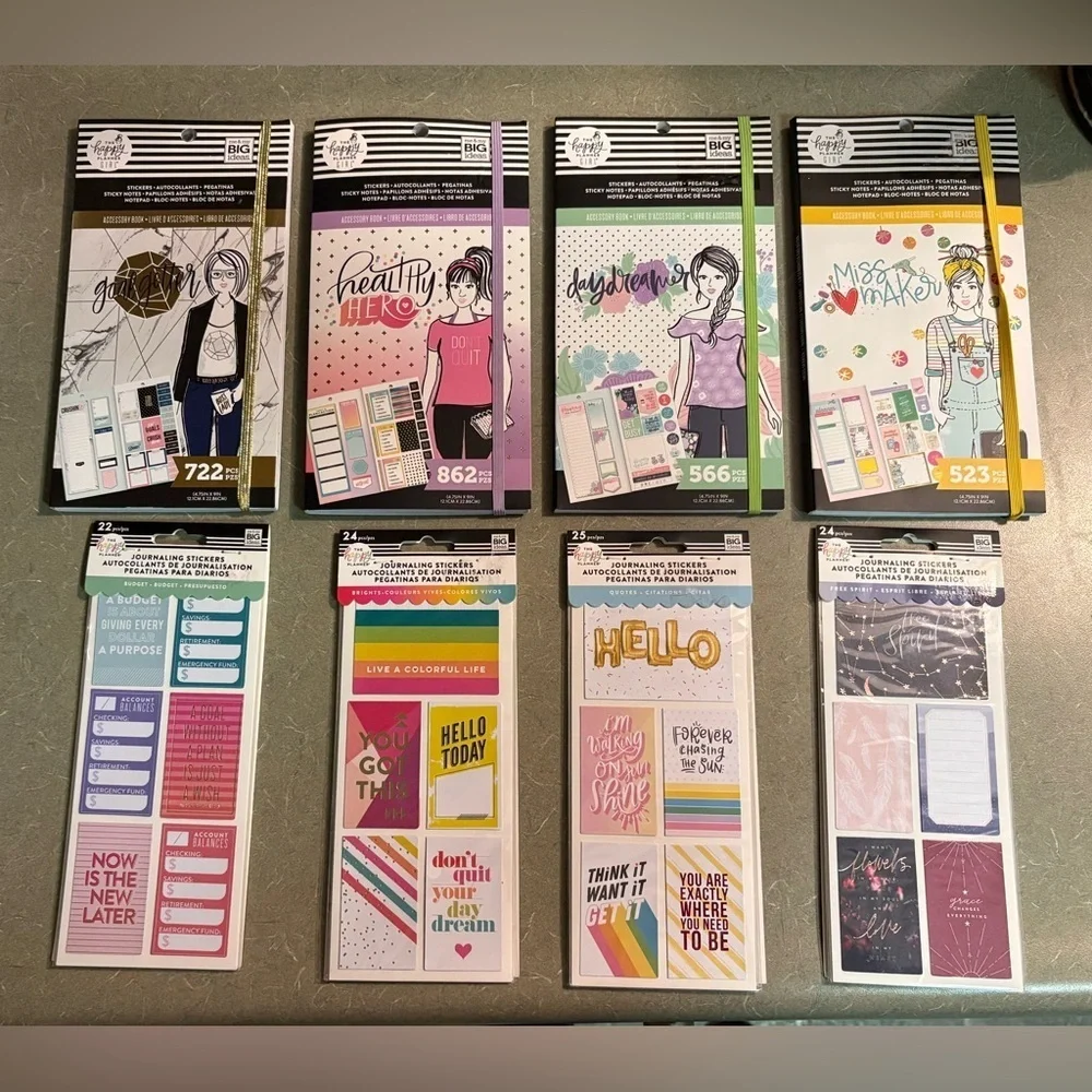 📔 NEW The Happy Planner (4) Accessory Books and (4) Journaling Stickers Bundle